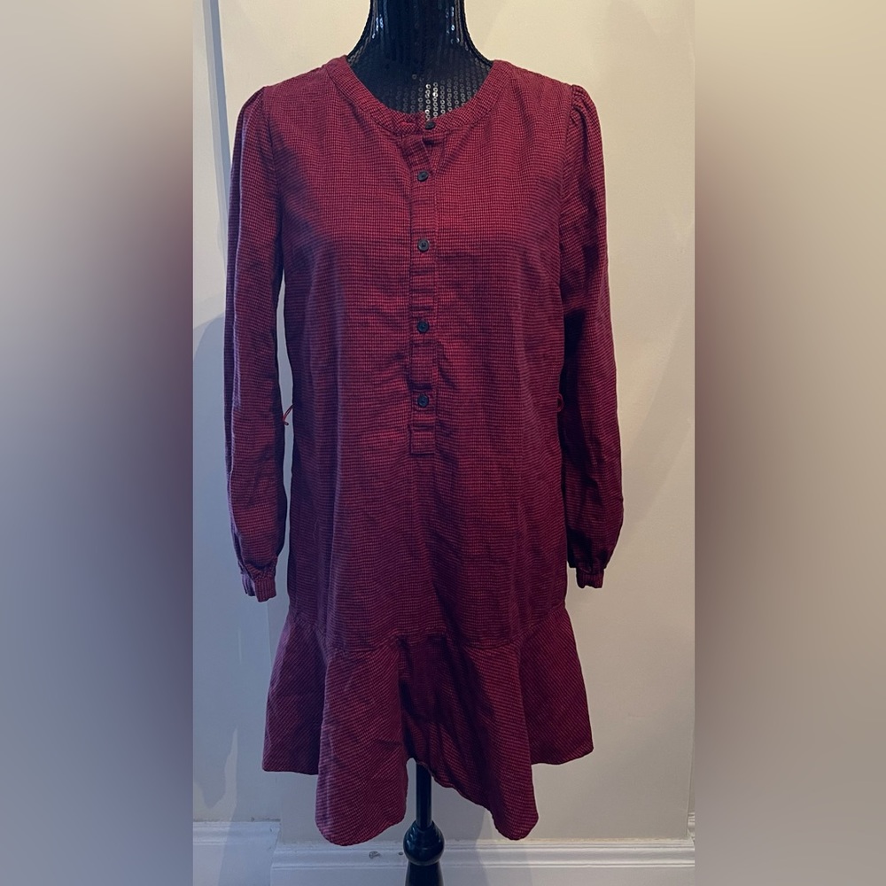 Gap Red Houndstooth Ruffed Tiered Skirted Dress Size Small